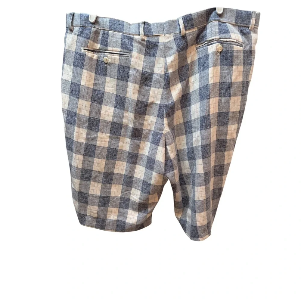 Linea Uomo‎ Shorts Mens 42 Blue White Buffalo Check Plaid Cotton Flat Front